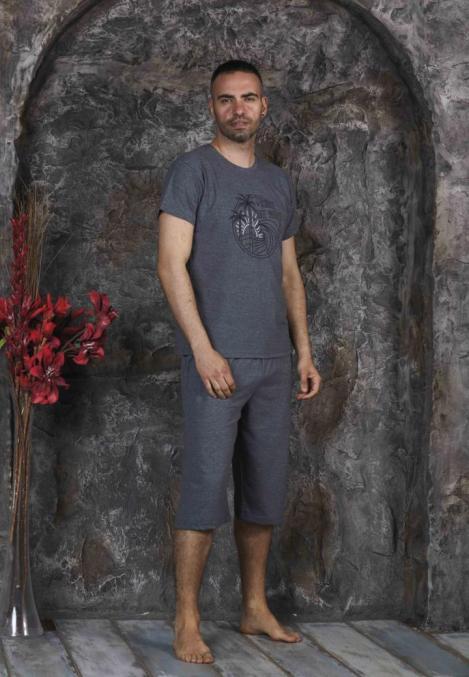 Pijama bărbați din bumbac –Tricou cu imprimeu "Surf The Wave"- Gri,Engros